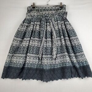 Mix Nouveau A-Line Women's Medium Black  Printed Cotton Lace Hem Belted Pleated